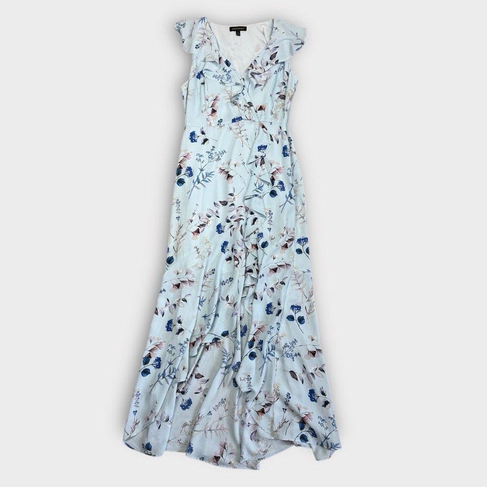 Banana Republic Floral Ruffle‎ High-Low Maxi Dress Blue Sleeveless Size 6 - Picture 6 of 13